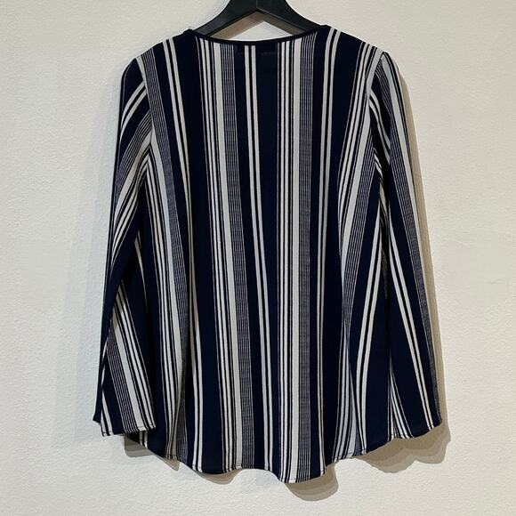 Karina & Chloe Coastal Striped Flowy Lace Up Blouse - Picture 3 of 9